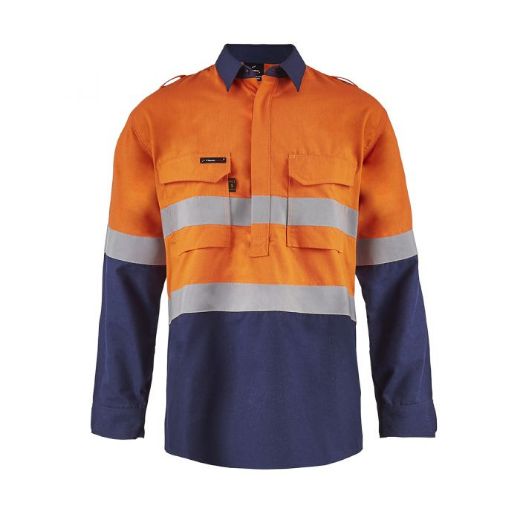 Picture of TORRENT HRC2 MENS HI VIS CLOSED FRONT SHIRT WITH GUSSET SLEEVES AND FR REFLECTIVE TAPE